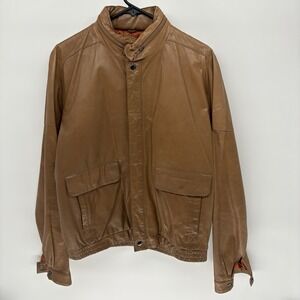 Vintage Mirage Leather Bomber Jacket Satin Packable Hood Brown Smooth Pilot 42